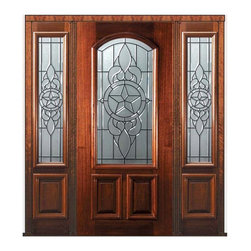 Pre-hung Side lights Door 80 Mahogany Brazos 2 Panel Arch Lite Glass - Front Doors