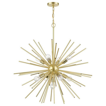 9 Light 34" Foyer Chandelier, Soft Gold-Polished Brass Accents