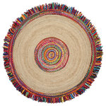 St. Croix Trading Co. - Brilliant Ribbon/Hemp Heart Racetrack Rug, 20"x24", 8'x8' Round - Liven up your favorite living areas with this fun and chic hand woven Brilliant Ribbon rug.  This perfect pop of color is the ideal finishing touch to any room without breaking the bank.  Hand woven by Artisans in Central India, the Brilliant Ribbon rug is made of all natural hemp and cotton ribbon creating a comfortable and soft to the touch underfoot masterpiece.  With a thick 1/2" soft pile and 4" fringe, this braided round rug is reversible for twice the wear.  This casual contemporary design will increase the fun factor of any space.