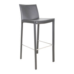 Emma Fully Wrapped Leather Bar Stool | Grey (Set of 2) - Bar Stools And Counter Stools