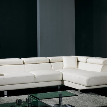 White Bonded Leather Sectional Sofa with Adjustable Headrests and Armrest