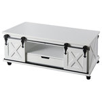 Stylecraft - Wood Coffee Table, Gray Wash - This charming coffee table is the perfect center piece in any living room. A rustic antique white finish covers the manufactured wood and ash veneer frame and "X" wood panels adorn the front and sides. The two front doors slide open to reveal a central drawer and fixed shelf for additional storage.