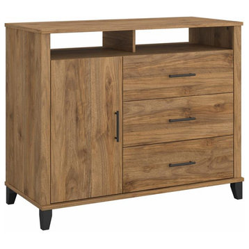 Somerset Tall TV Stand with Storage in Fresh Walnut - Engineered Wood