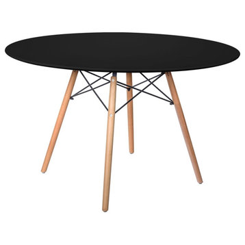 LeisureMod Dover Modern Round Wooden Top Dining Table With Eiffel Base in Black
