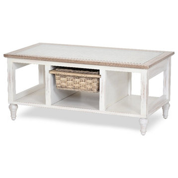 Sea Wind Florida Island Breeze Wood Coffee Table with Basket in White/Brown