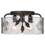 Golden Lighting - Golden Lighting Calla Flush Mount in Natural Black with Hammered Water Glass - Tastefully convey your love of nature with the beautiful Calla Collection. Decorative elements like Hammered Water Glass and plant-like metal details take center stage in the transitional design. The contemporary Natural Black finish is lightly textured. Hang these low-profile, damp-rated fixtures anywhere in your home.