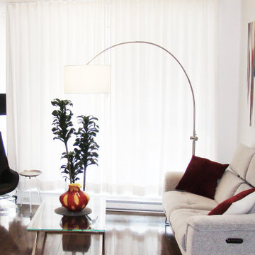 Open concept living and dining room in Old Montreal
