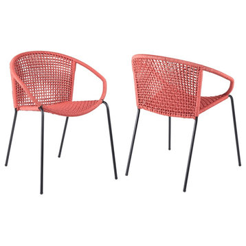 Armen Living Snack Fabric In-Outdoor Dining Chair in Brick Red/Black (Set of 2)