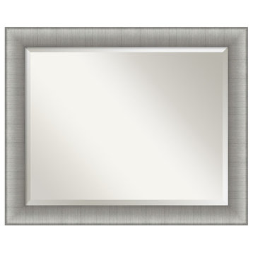 Elegant Brushed Pewter Beveled Wall Mirror - 32.75 x 26.75 in.