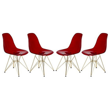 LeisureMod Cresco Molded Eiffel Side Chair With Gold Base, Set of 4