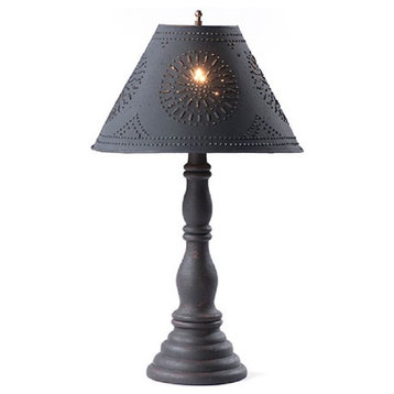 Wood Table Lamp With Punched Tin Shade USA Handmade Davenport