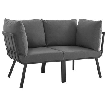 Riverside 2 Piece Outdoor Patio Aluminum Sectional Sofa Set, Gray Charcoal
