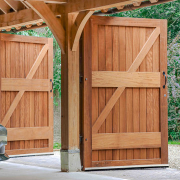 Handmade timber doors featured on timber framed building