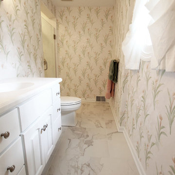 Venaro White Corian Countertop & Shower with Bathroom Update ~ Akron, OH