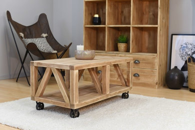 Table basse ROSE bois massif de style industriel 100 x 50 x H 45 cm