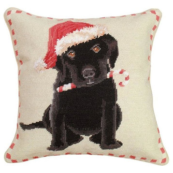Throw Pillow Christmas Candy Cane Black Lab Puppy Holiday Dog 16x16