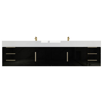 Madison 84" Wall Standing Double Sink Vanity with Reinforced Acrylic Sink, High Gloss Black