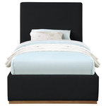 Meridian Furniture - Monaco Boucle Fabric Upholstered Bed, Black, Twin - Give your bedroom a contemporary makeover with this Monaco twin bed from Meridian Furniture. Featuring a solid wood natural wire brush finish and rich black boucle fabric upholstery, this twin-size bed is perfect for any bedroom. Its frame is crafted from rubber wood and is covered with boucle fabric, giving it an elegant touch. Its contemporary design complements existing modern decor. Use this bed as a bold centerpiece for your bedroom, or pair it with matching furniture to complete your bedroom's contemporary look.
