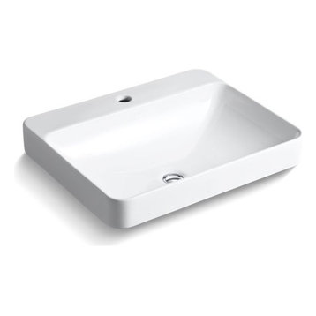 Kohler Vox Rectangle Vessel Bathroom Sink with Single Faucet Hole, White