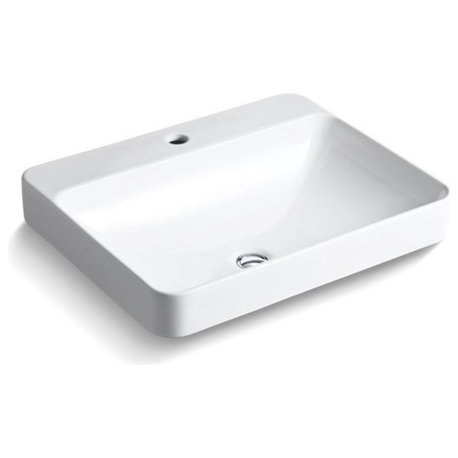 Kohler Vox Rectangle Vessel Bathroom Sink with Single Faucet Hole, White