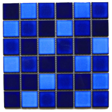 11.75"x11.75" Sasha Grid Mosaic Tile Sheet, Tropical Blue Night