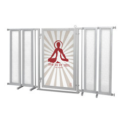 Fusion Gates - Fusion Gate with Dog Is My Zen Design, Satin Nickel, 71.5"-74" - Dog Gates