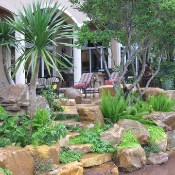 Tropical backyard rock garden wall