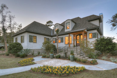 Design ideas for a large traditional two-storey grey exterior in Jacksonville.