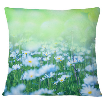 Chamomile Flowers On Green Background Flower Throw Pillow, 16"x16"
