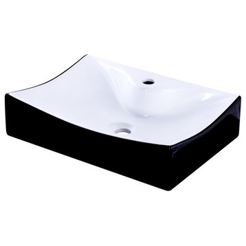 Black and White Porcelain Vessel Sink With Faucet Hole