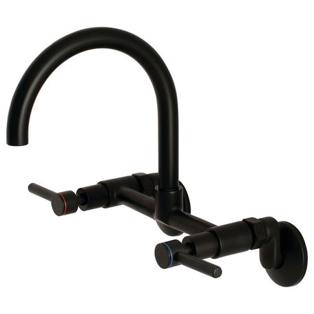 Kingston Brass Two-Handle Wall Mount Kitchen Faucet, Matte Black