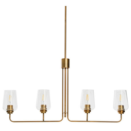 Robert Stevenson Lighting Holden Glass 4-Light Linear Chandelier, Brushed Bronze