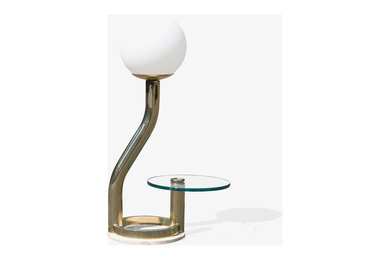 Brass Task Lamp with Glass Valet & Travertine Base