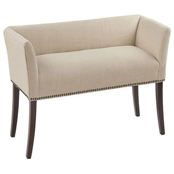 Maklaine Transitional Solid Wood and Fabric Upholstered Accent Bench in Cream