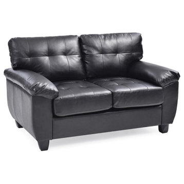 Maklaine 19" Contemporary Faux Leather Upholstered Loveseat in Black