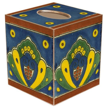 TB556-Talavera Blue & Yellow Tile Tissue Box Cover