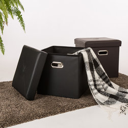 Glitzhome Cube PVC Foldable Storage Ottoman with/Padded Seat - Products