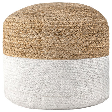 nuLOOM Liana Braided Two Tone Jute Pouf, Natural