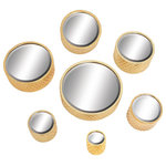 CosmoLiving by Cosmopolitan - Glam Gold Metal Wall Mirror Set 97716 - Glam and modern style with metallic finish, rich texture, and simple shapes, cluster for a bold look or separate around your space to tie a room together!. This item ships in 1 carton. Set of 7 small, round wall mirrors with metallic hammered metal frames. Can be hung vertically using the metal rings; nails and screws not included. Suitable for indoor use only. This item ships fully assembled in one piece. This gold colored iron entryway mirror comes as a set of 7. Glam style.