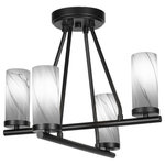 Toltec Lighting - Trinity 4 Light Semi-Flush Shown, Matte Black Finish With 2.5" Onyx Swirl - Revamp your space with the Trinity 4-Light Semi-Flush Mount Light. Installation is a breeze - simply connect it to a 120 volt power supply and enjoy. Customize the ambiance with dimmable lighting (dimmer not included). This product is designed to be energy-efficient and LED compatible, ensuring convenience and cost savings. Versatile and suitable for everyday use, this semi-flush mount is compatible with candelabra base bulbs. Maintenance is easy. Simply use a damp cloth, as no chemicals are needed. With its streamlined hardwired design, this light adds a touch of sophistication to any room. The durable glass shade guarantees even light diffusion when in use. Choose from multiple finish and color variations to match your style.