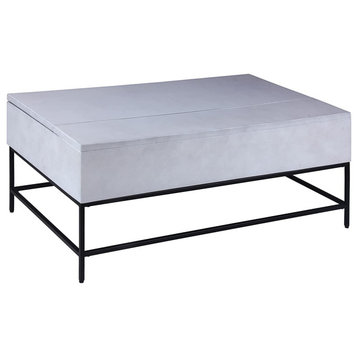 Industrial Coffee Table, Black Metal Frame and White Lift Up Mango Wood Top