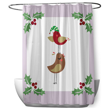 70"Wx73"L Christmas Birds Shower Curtain, Light Purple