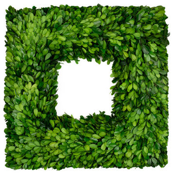 Preserved Boxwood Square Wreath, Single Side 16 inch