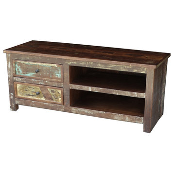 Timbergirl Old Reclaimed Wood, TV Cabinet With Double Drawers