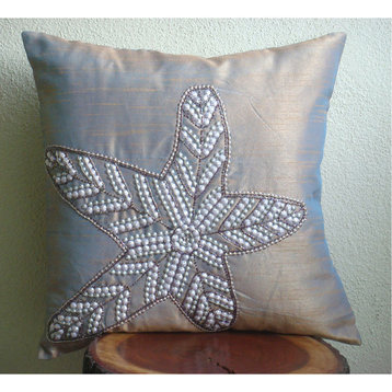 3D Sequins Starfish Purple Shams, Art Silk 24x24 Pillow Sham, Starfish Sparkle