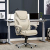 Modern Office Chair, Bonded Leather Seat With Lumbar Cushioned Back, Cream