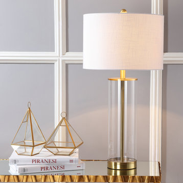 Harper 29" Glass LED Table Lamp, Clear/Brass Gold