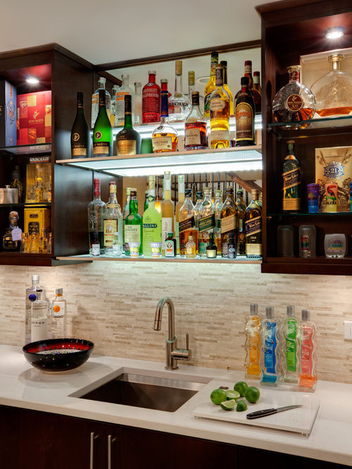 Liquor Bottle Shelf Display Basement Design Ideas, Renovations & Photos