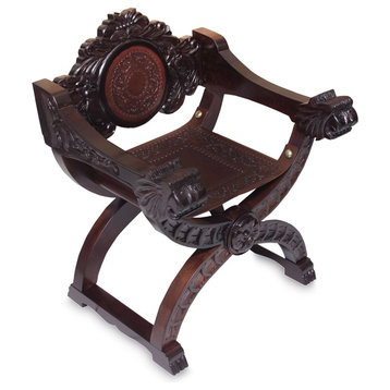 Novica Lions Head Tornillo  and Leather Chair