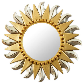 NOVICA Sun Corona And Wood Wall Mirror